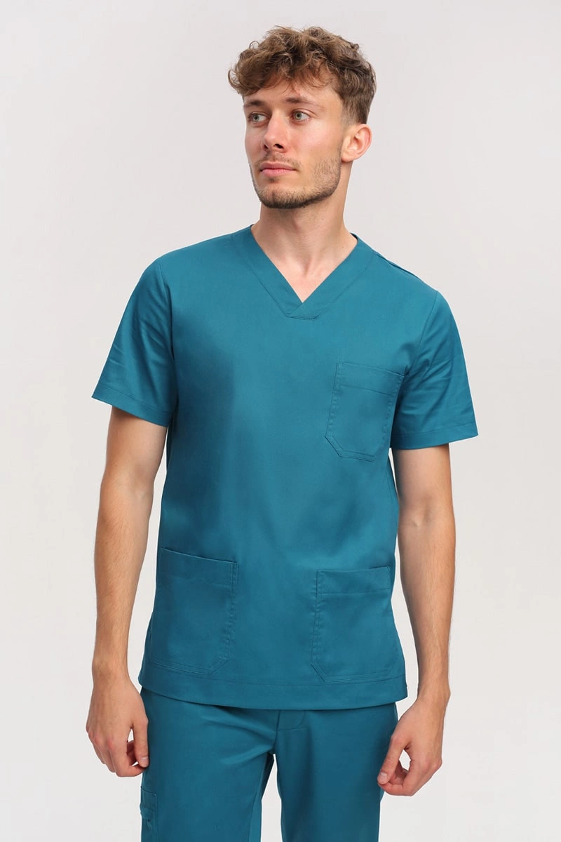 Bluza medyczna męska turkus ciemny BL 59, krótki rękaw, Comfort Stretch