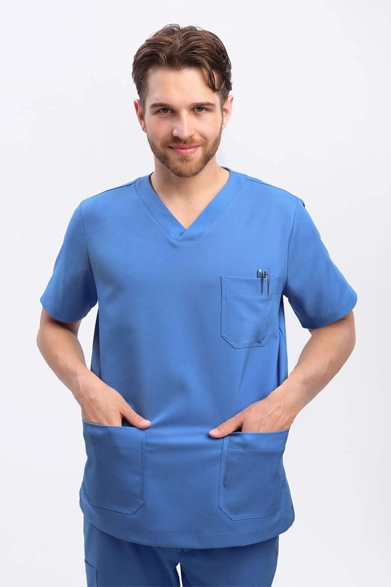 Bluza medyczna męska classic blue BL 59, krótki rękaw, scrubs Elegant Stretch