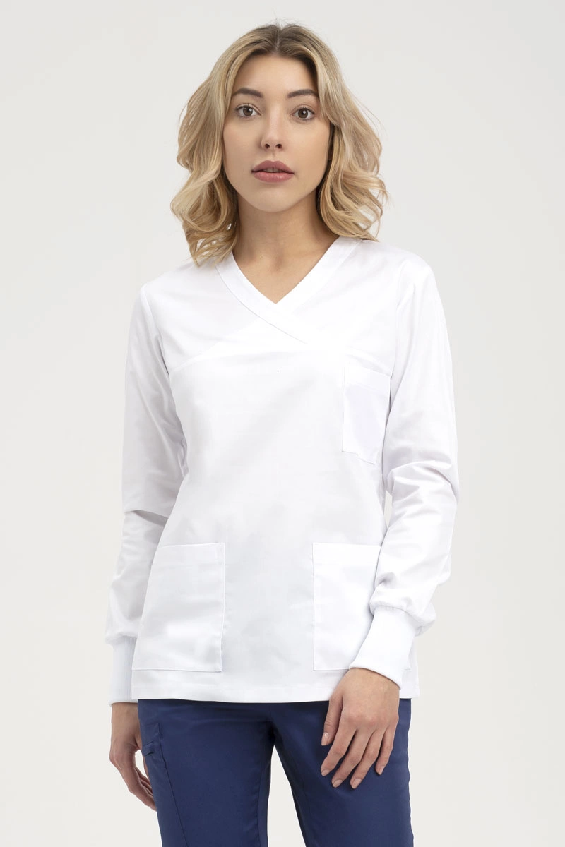 Bluza medyczna damska chirurgiczna biała BL 55, długi rękaw, Comfort Stretch