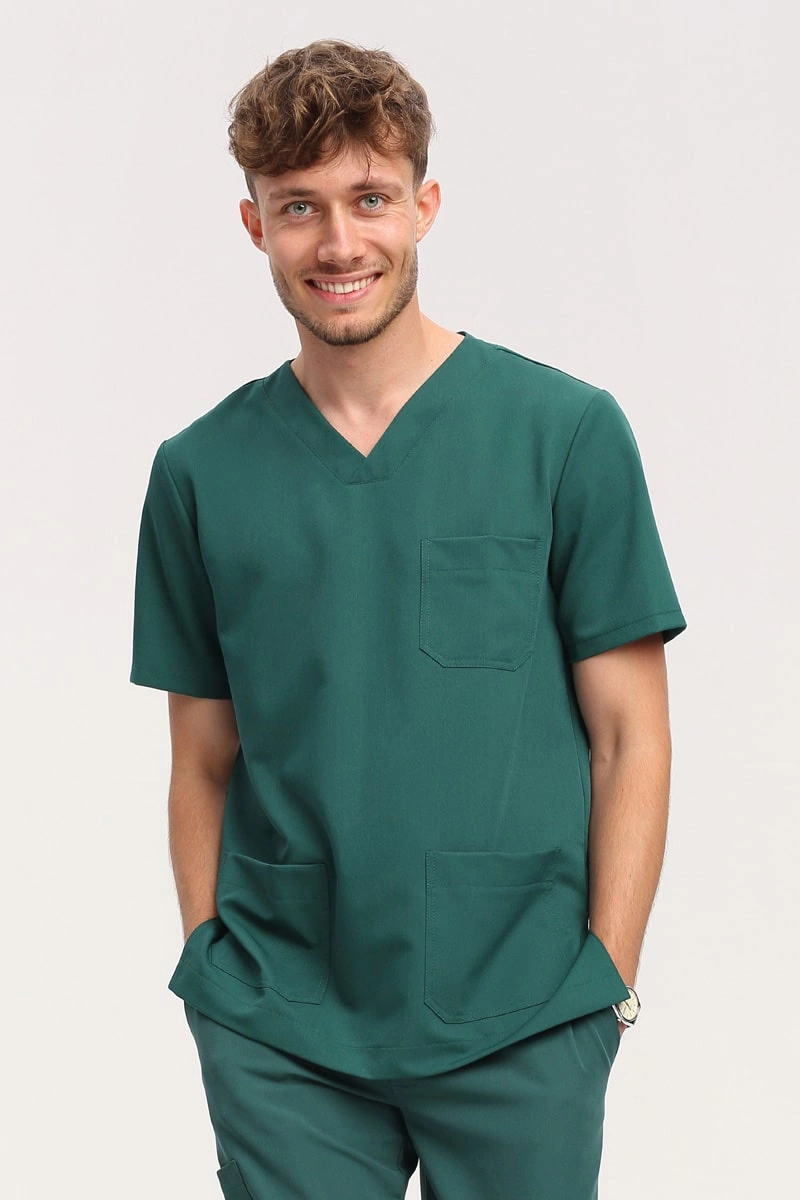 Bluza medyczna męska butelkowa zieleń BL 59, krótki rękaw, Elegant Stretch