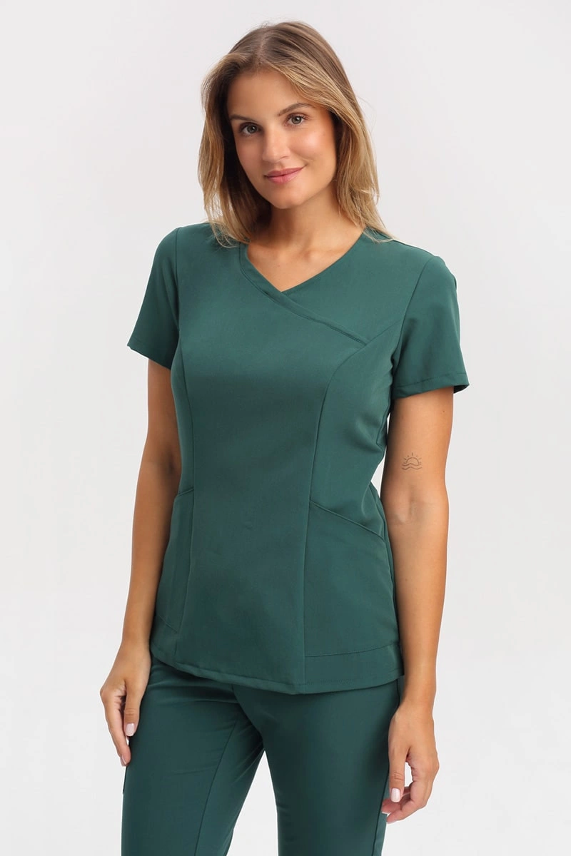 Dopasowana bluza medyczna damska butelkowa zieleń BL 62, Elegant Stretch