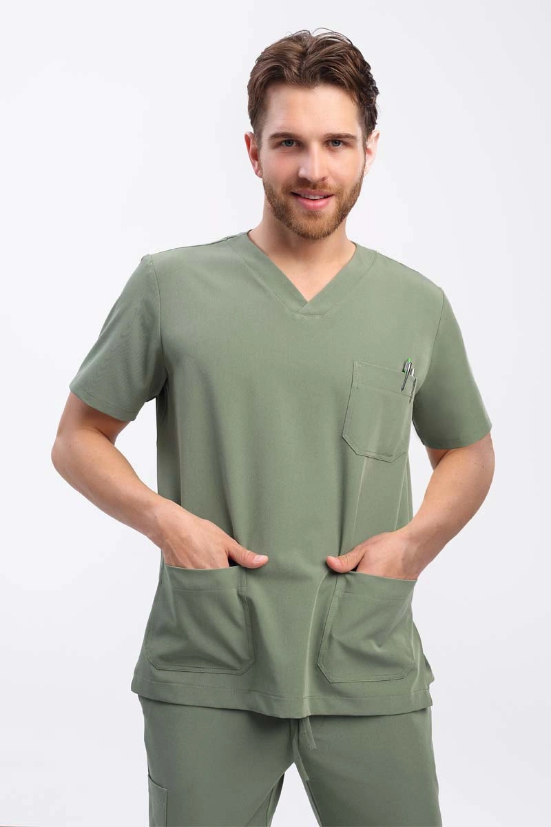 Bluza medyczna męska oliwkowa BL 59, krótki rękaw, Elegant Stretch