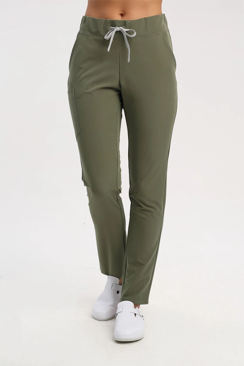 Spodnie medyczne damskie oliwkowe SE 96, Elegant Stretch
