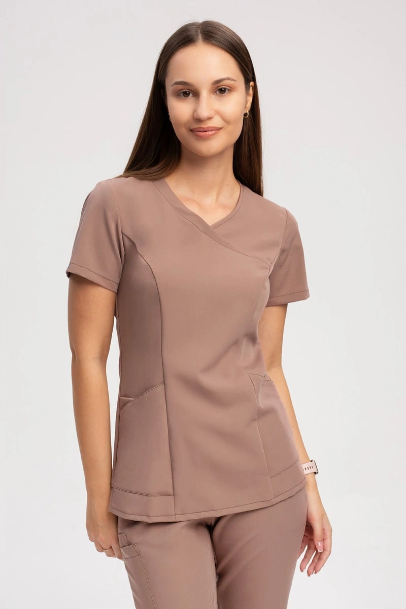 Dopasowana bluza medyczna damska mokka BL 62, Elegant Stretch