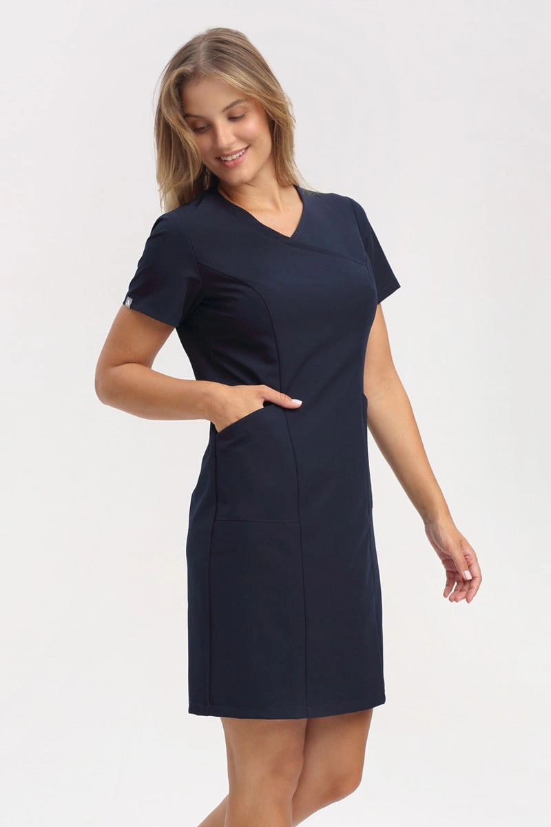Sukienka medyczna granatowa SU 62, krótki rękaw, Elegant Stretch
