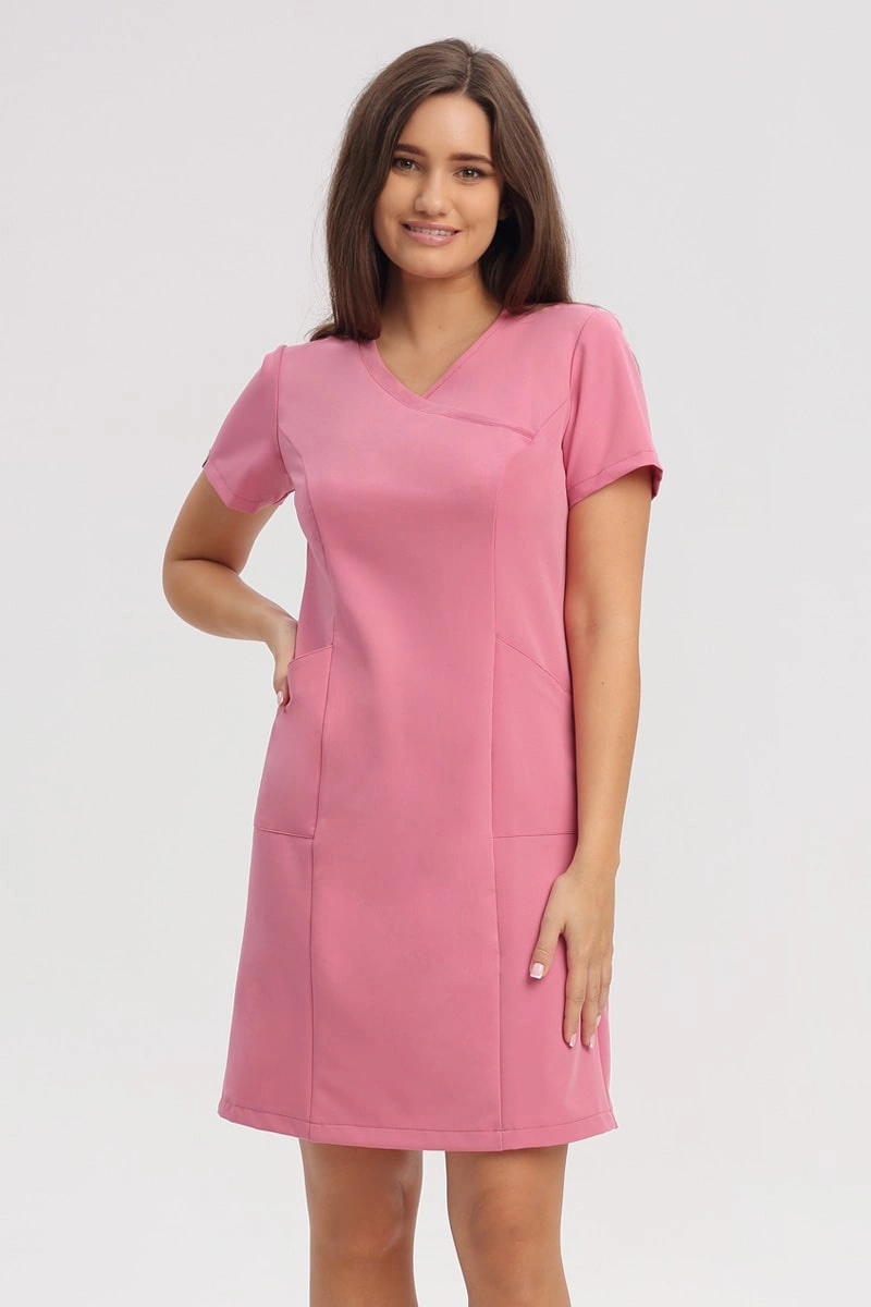 Sukienka medyczna koralowa SU 62, krótki rękaw, Elegant Stretch