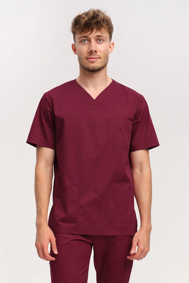 Bluza medyczna męska bordo BL 59, krótki rękaw, Comfort Stretch