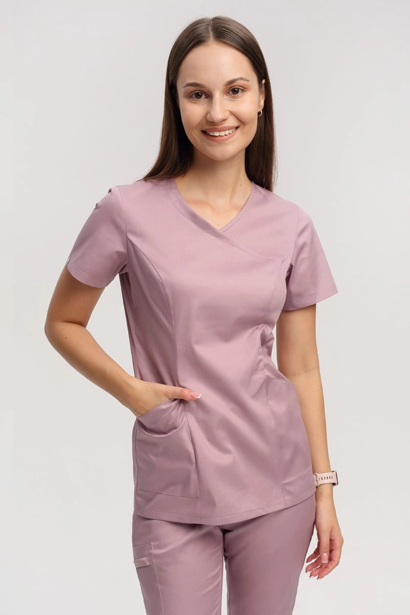 Bluza medyczna damska jagodowa BL 60, krótki rękaw, Comfort Stretch