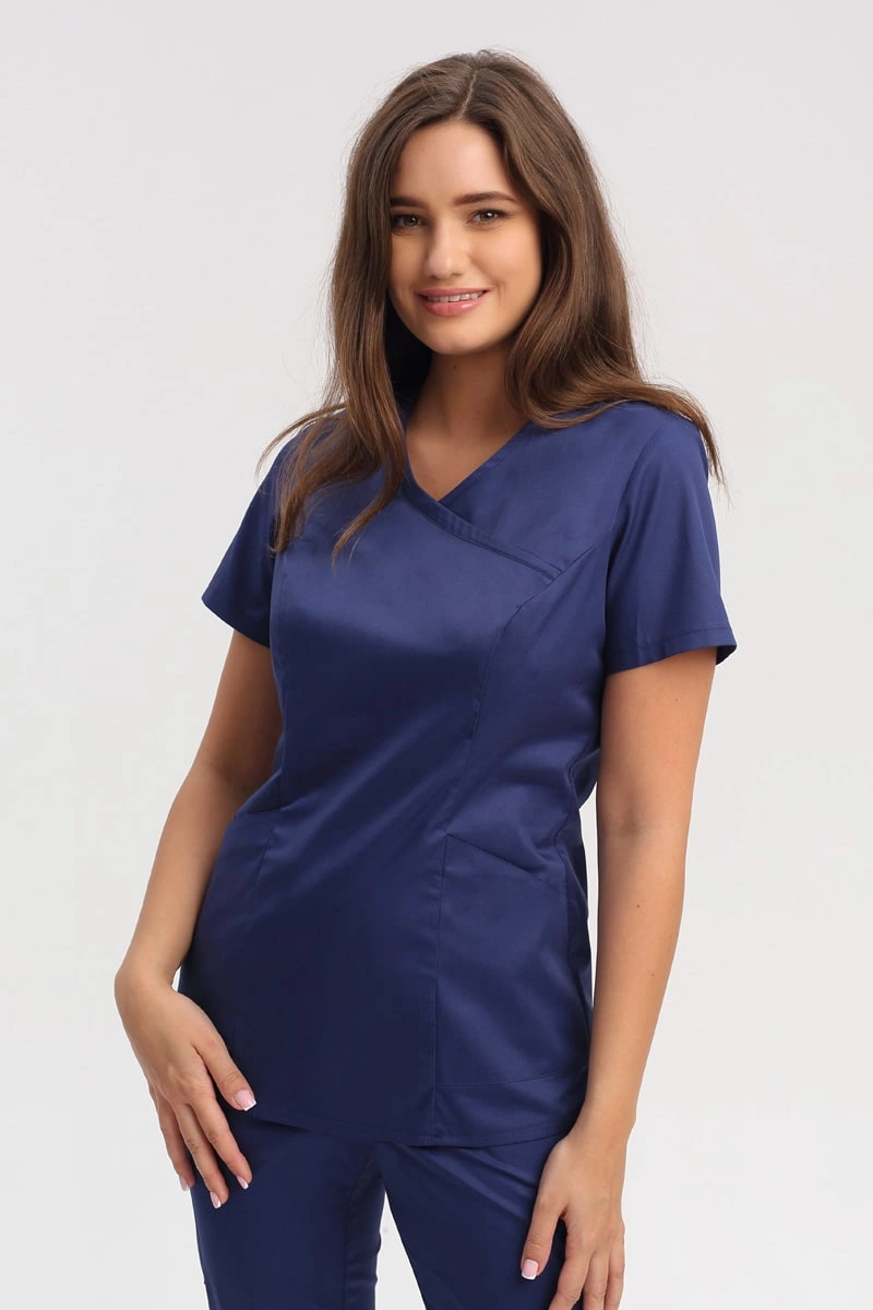 Bluza medyczna damska jasnogranatowa BL 60, krótki rękaw, Comfort Stretch