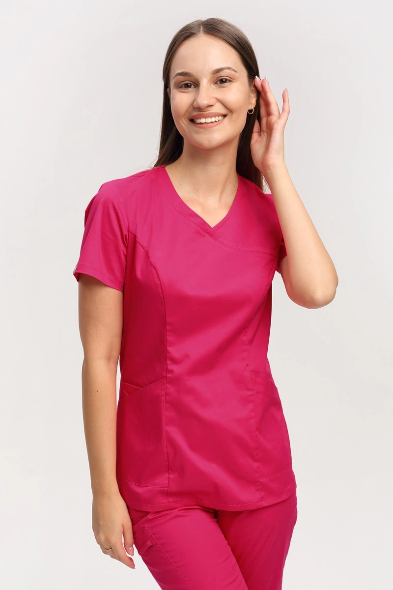 Bluza medyczna damska malinowa BL 60, krótki rękaw, Comfort Stretch