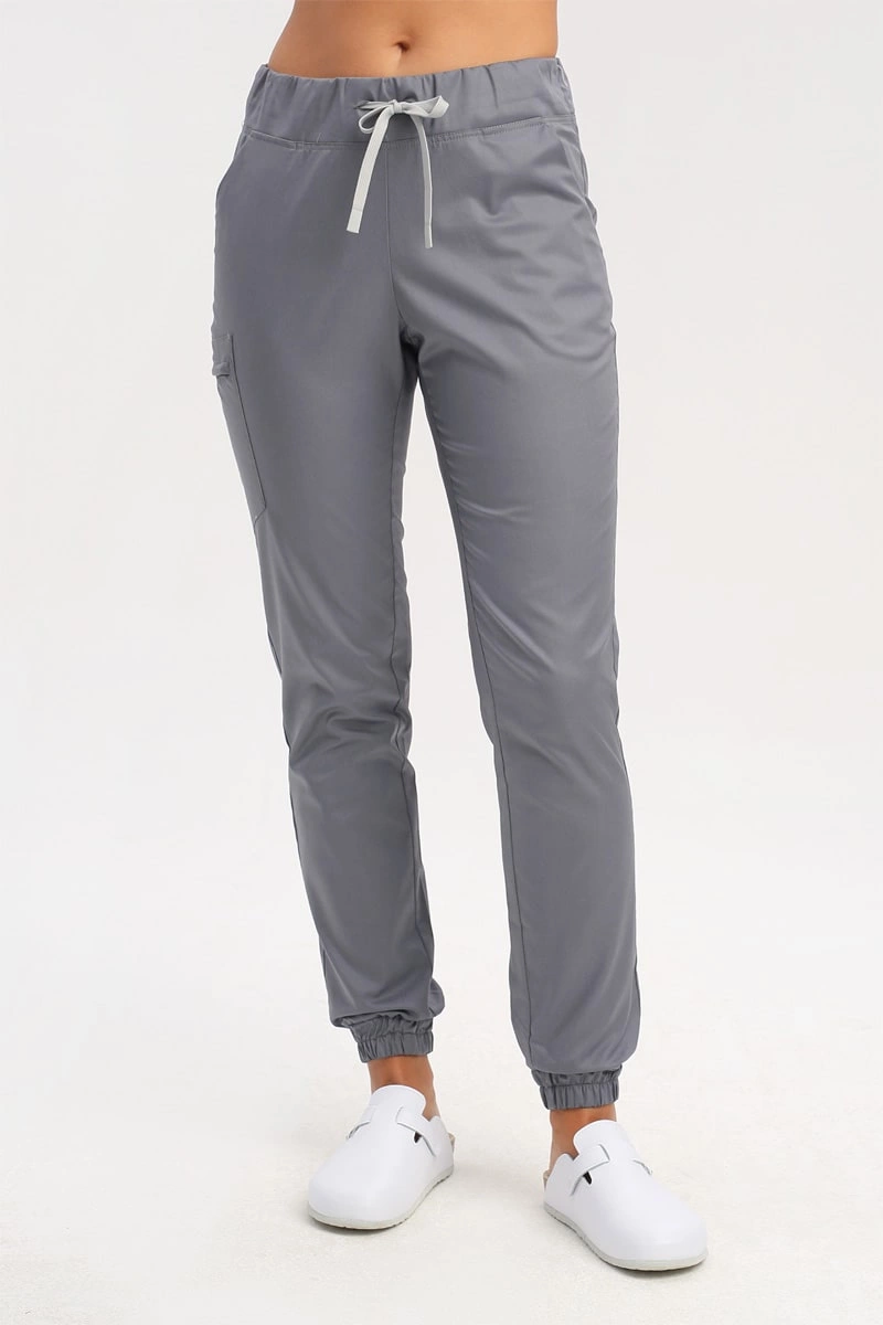 Spodnie medyczne damskie joggery petite szare SE 92, Comfort Stretch