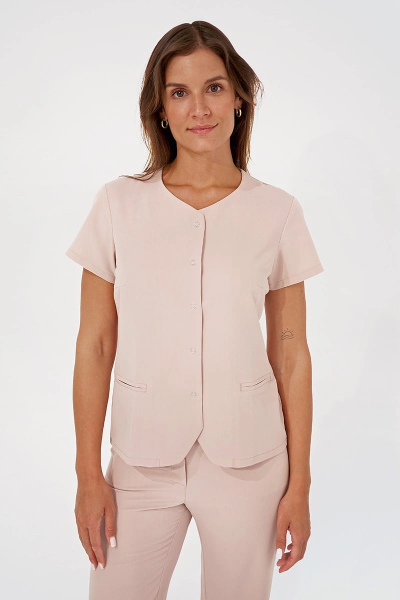 Bluzka medyczna damska beż nude BZ 01, krótki rękaw, Elegant Stretch