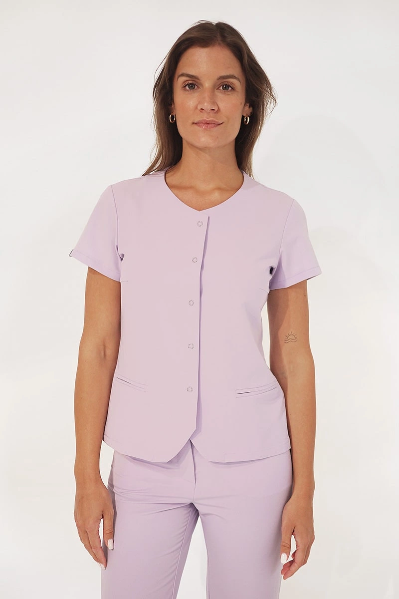 Bluzka medyczna damska lawendowa BZ 01, krótki rękaw, Elegant Stretch