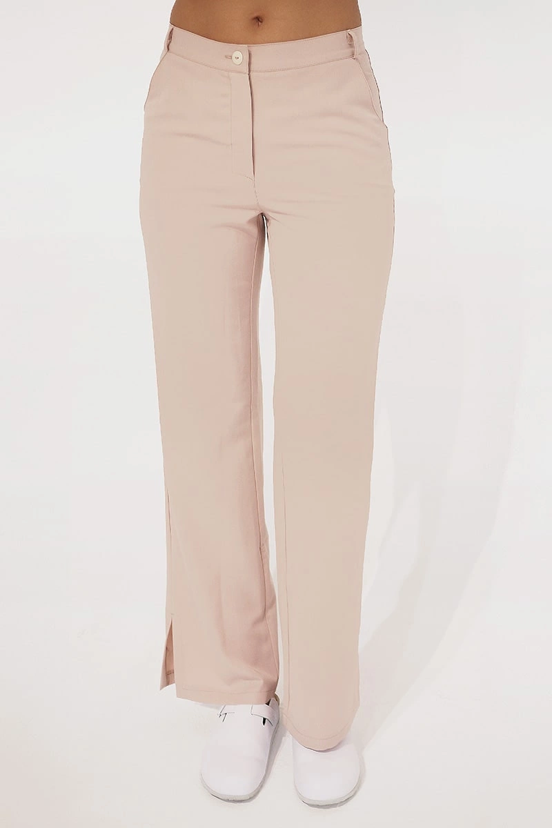 Spodnie medyczne damskie z szerokimi nogawkami SE 76, beż nude, Elegant Stretch