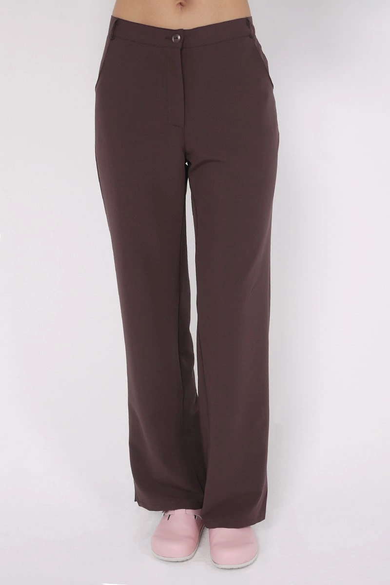 Spodnie medyczne damskie czekoladowe z szerokimi nogawkami SE 76, Elegant Stretch