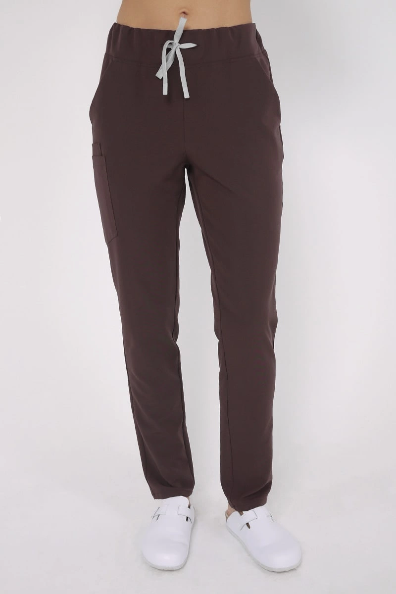 Spodnie medyczne damskie czekoladowe SE 96, Elegant Stretch