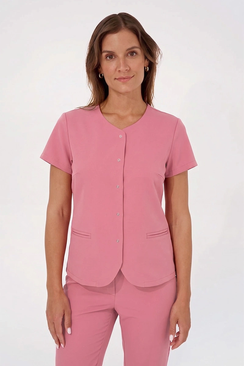 Bluzka medyczna damska koralowa BZ 01, krótki rękaw, Elegant Stretch