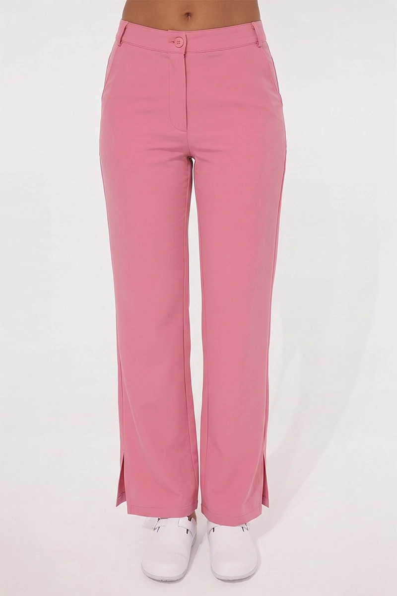 Spodnie medyczne damskie koralowe z szerokimi nogawkami SE 76, Elegant Stretch