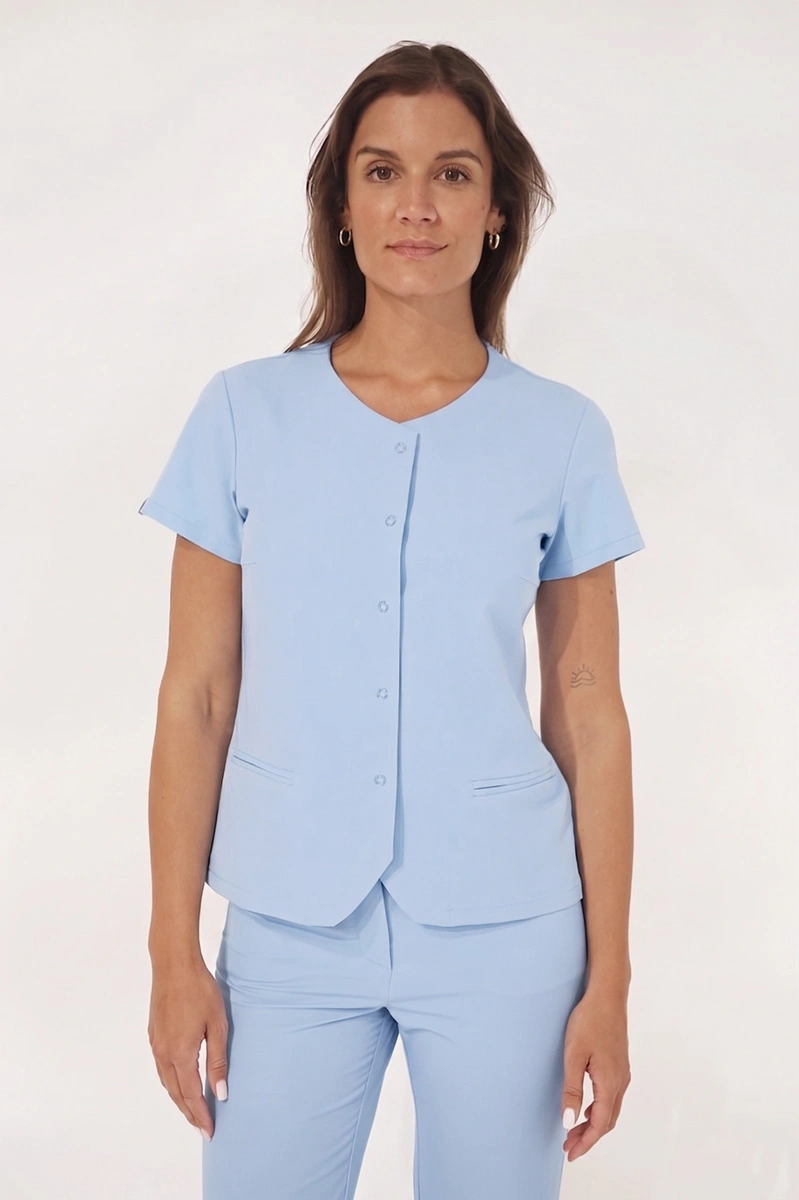 Bluzka medyczna damska błękitna BZ 01, krótki rękaw, Elegant Stretch