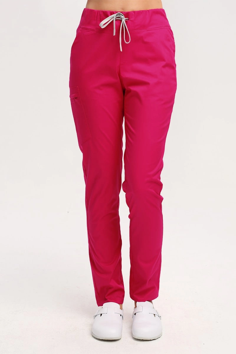 Spodnie medyczne damskie malinowe SE 92, Comfort Stretch