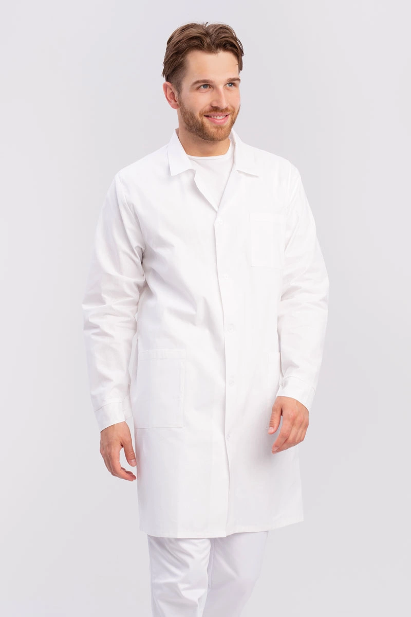 Fartuch laboratoryjny męski biały na guziki (dla studentów)