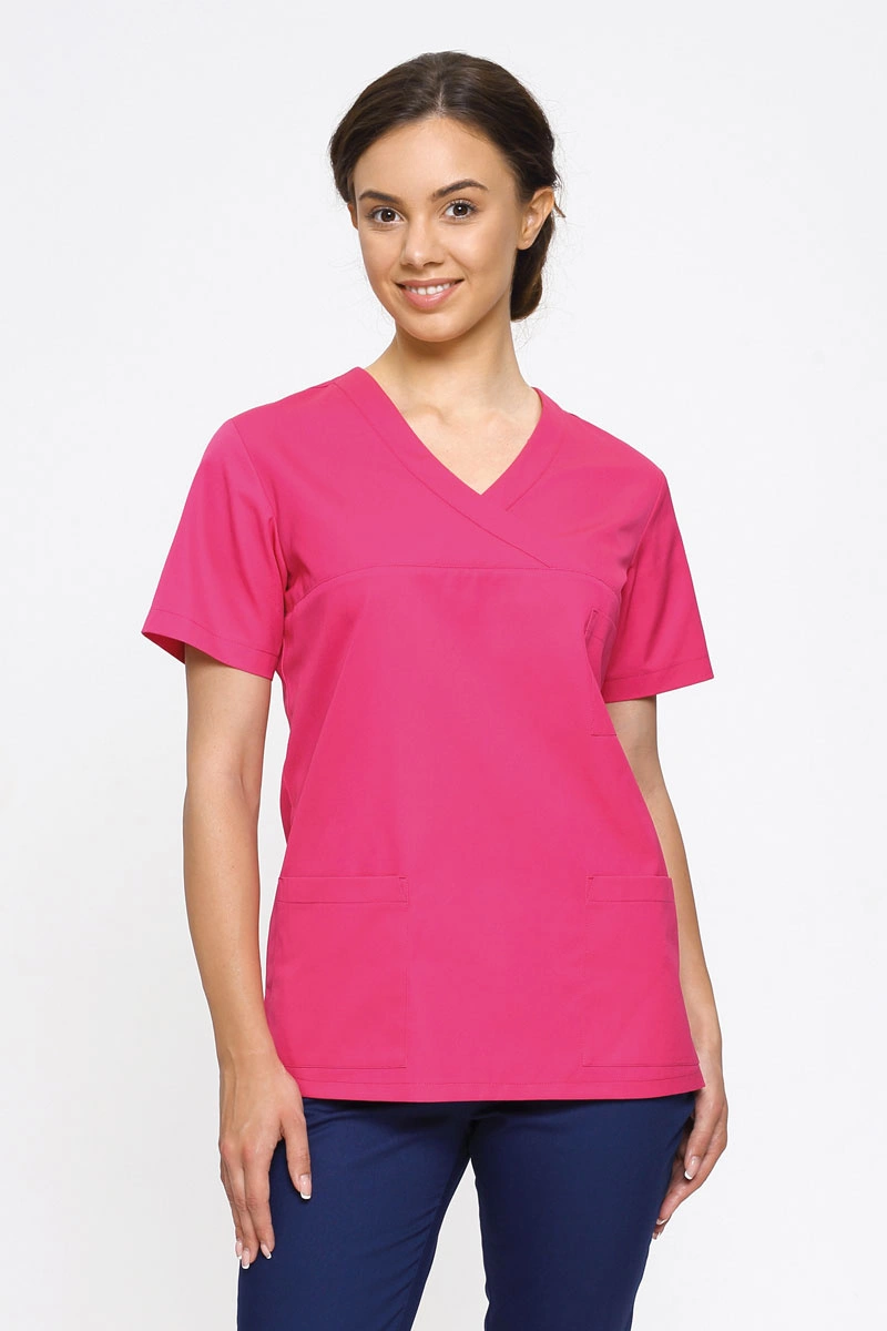 Bluza medyczna damska chirurgiczna w kolorze fuksja BL 55, krótki rękaw, Premium