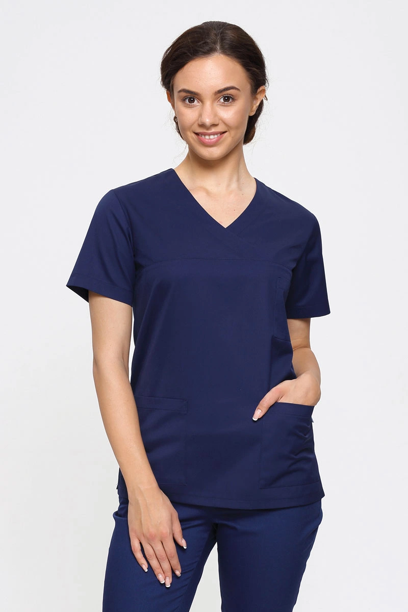 Bluza medyczna damska chirurgiczna granatowa BL 55, krótki rękaw, Premium