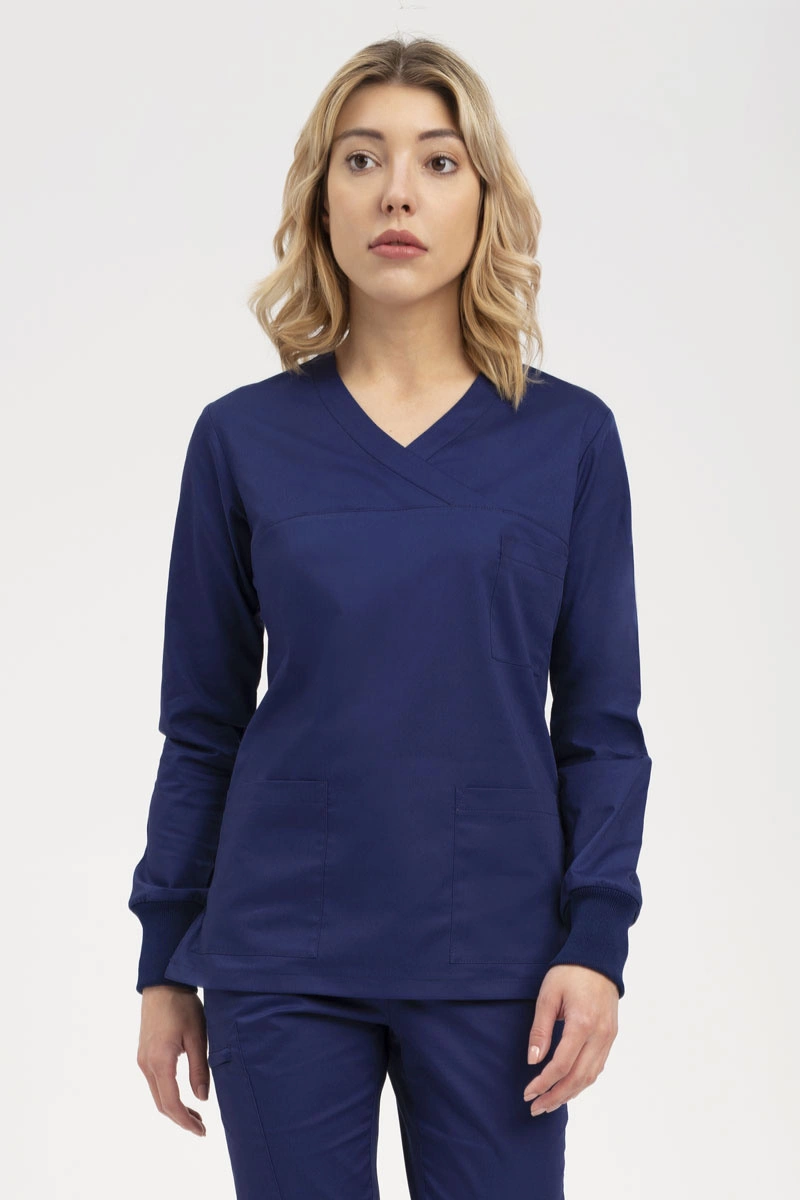 Bluza medyczna damska chirurgiczna granatowa BL 55, długi rękaw, Premium