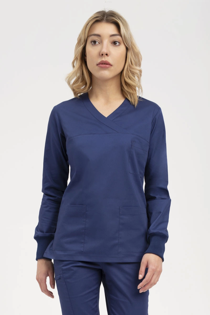 Bluza medyczna damska chirurgiczna jasnogranatowa BL 55, długi rękaw, Comfort Stretch