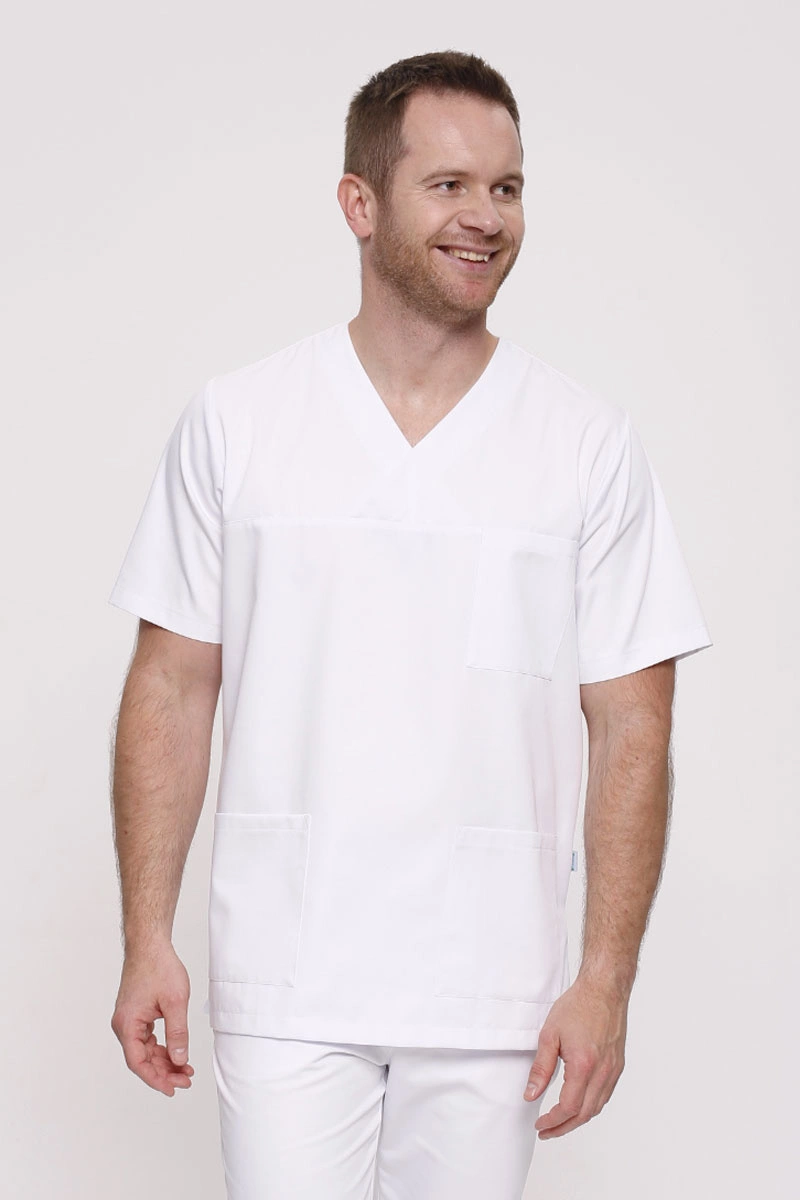 Bluza medyczna męska biała BL 56, krótki rękaw, Premium
