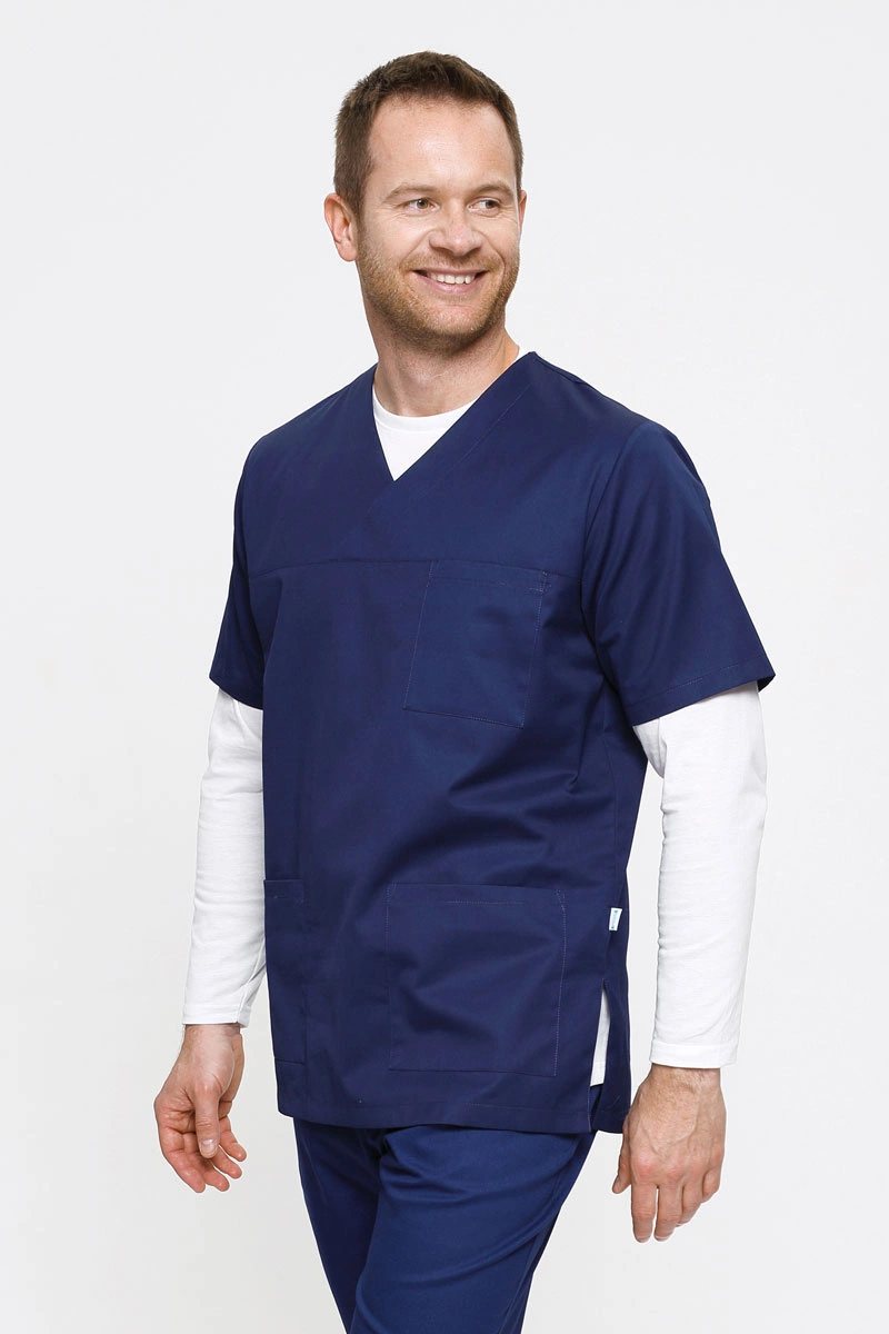 Bluza medyczna męska granatowa BL 56, krótki rękaw, Premium