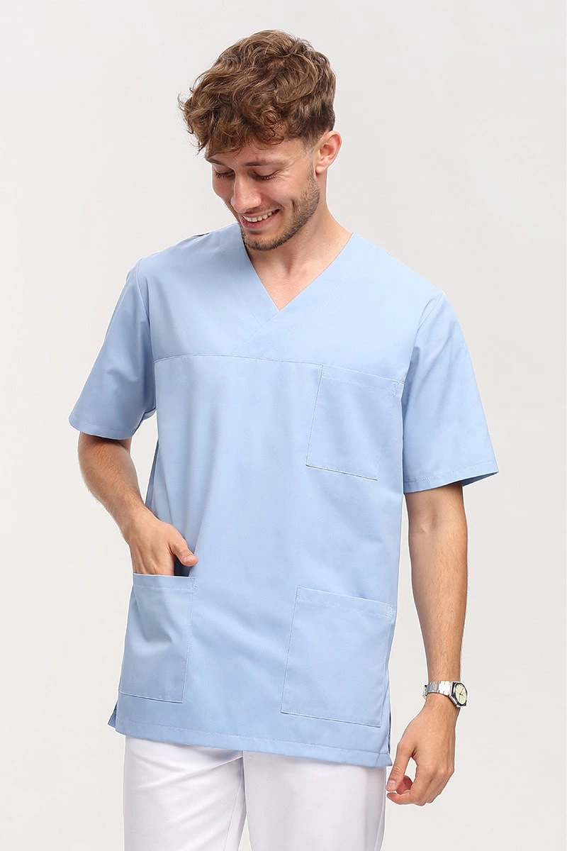 Bluza medyczna męska jasnoniebieska BL 56, krótki rękaw, Premium