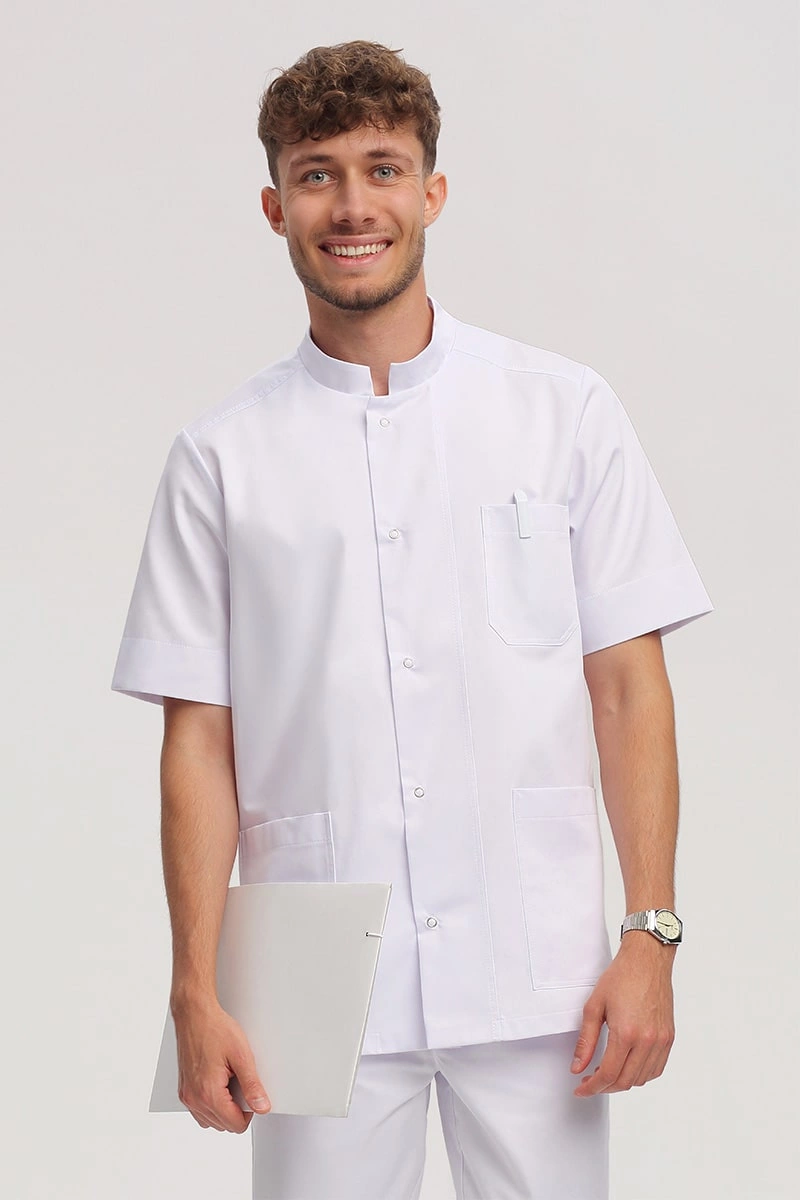 Bluza medyczna męska biała BL 58, krótki rękaw, Premium