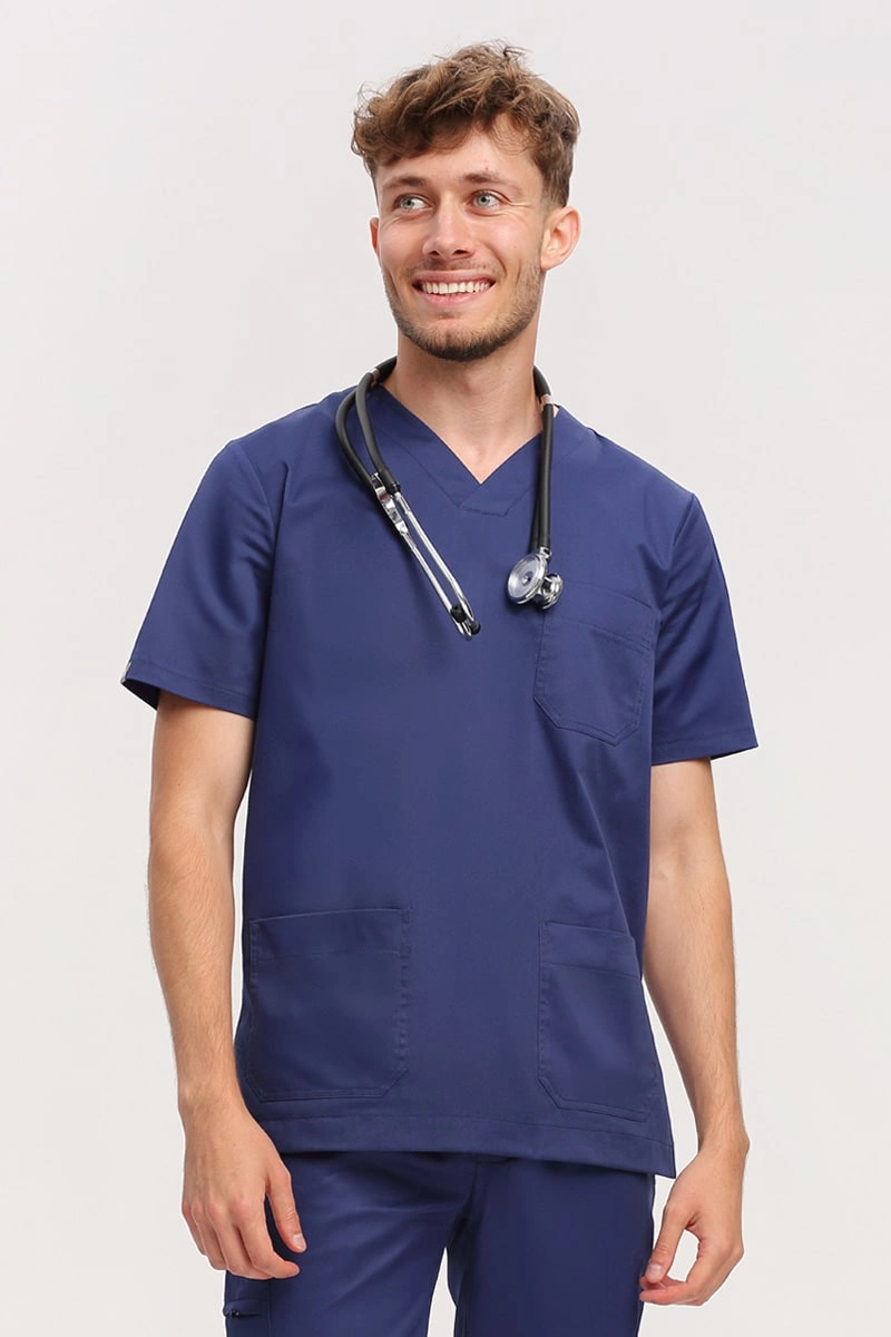 Bluza medyczna męska jasnogranatowa BL 59, krótki rękaw, Comfort Stretch