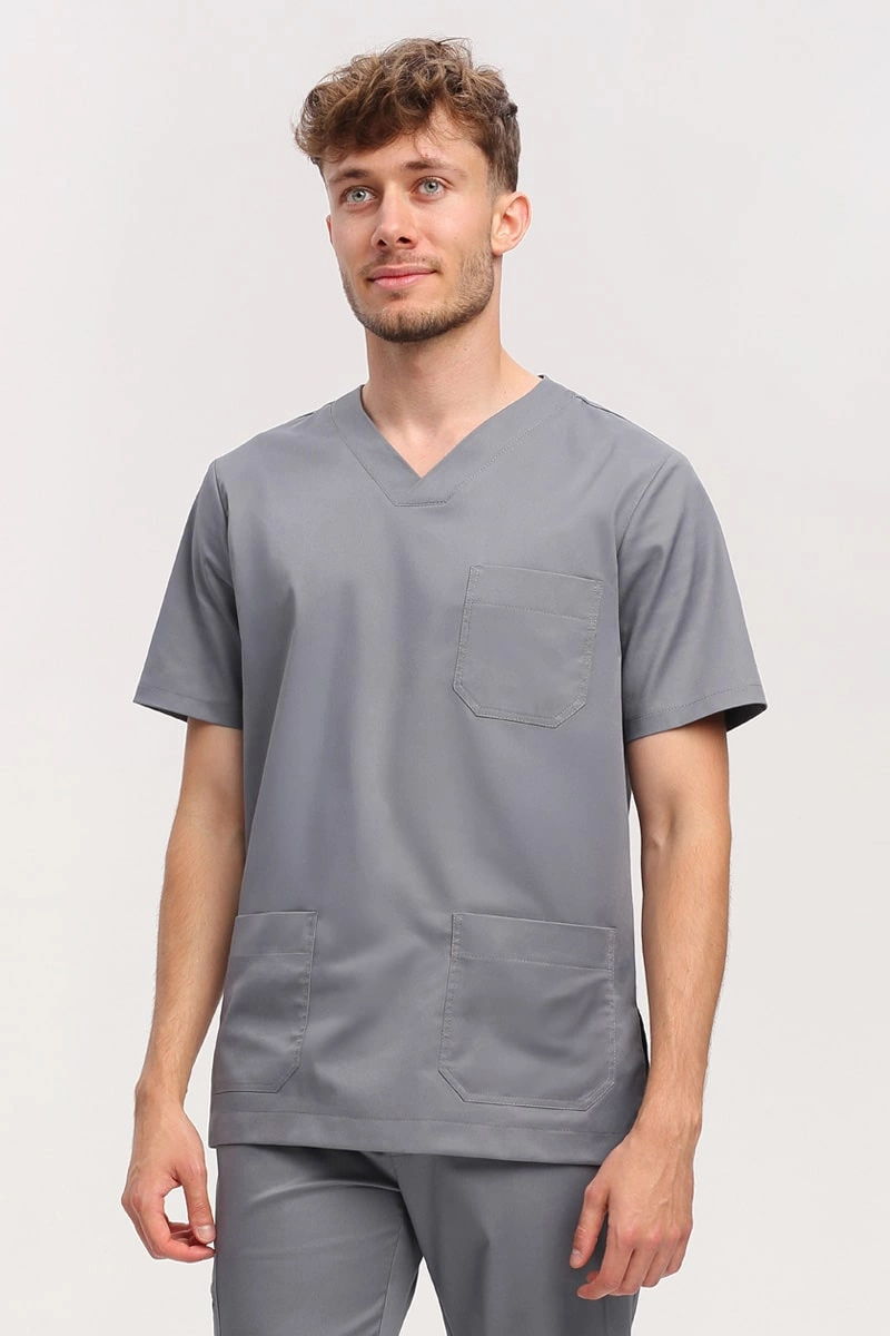 Bluza medyczna męska szara BL 59, krótki rękaw, Comfort Stretch
