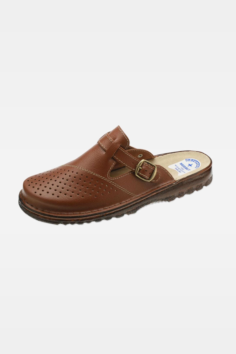 Buty medyczne męskie przeszywane brązowe WZ 09M