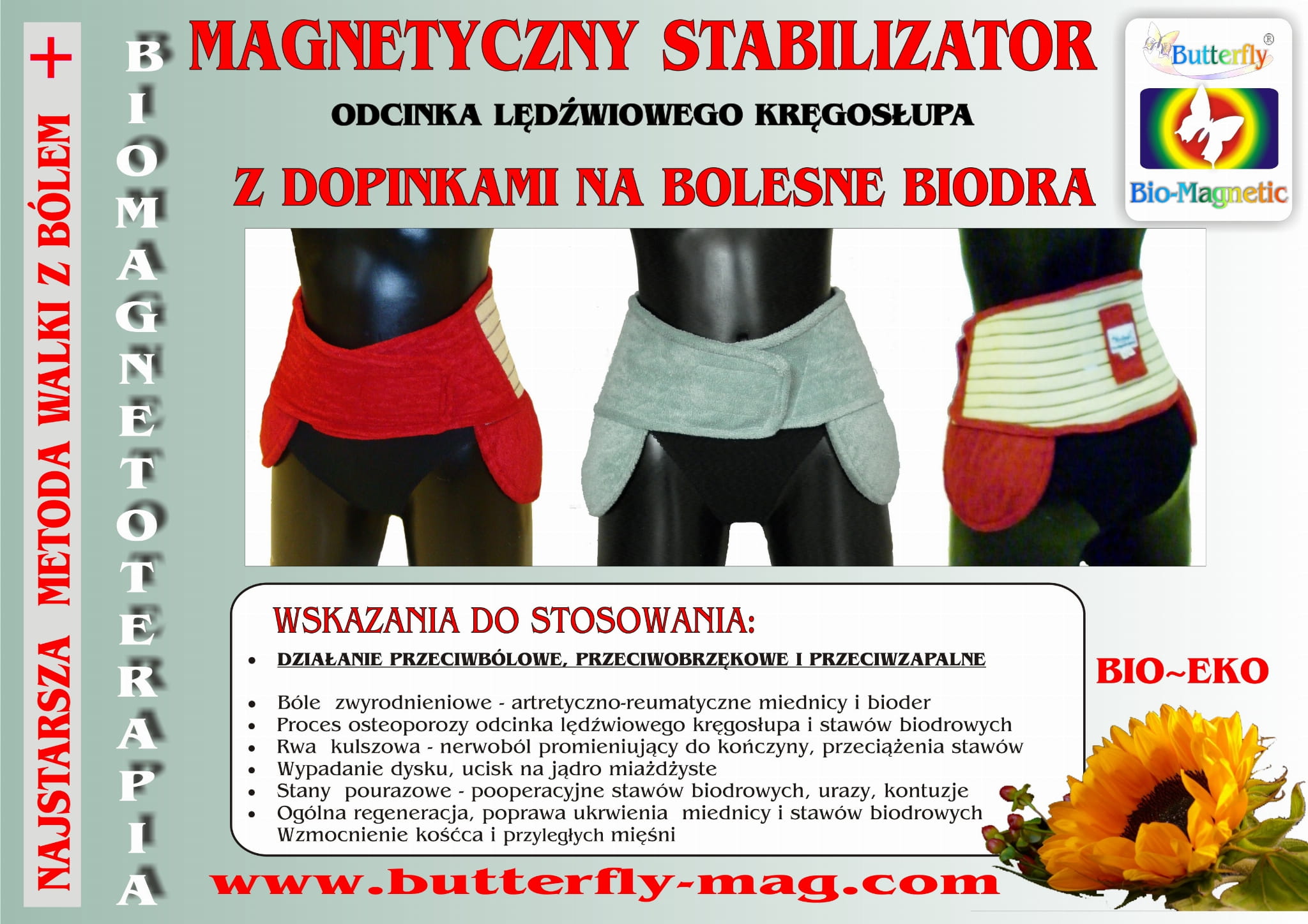 Magnetyczny stabilizator kręgosłupa Euromag z dopinkami na biodra