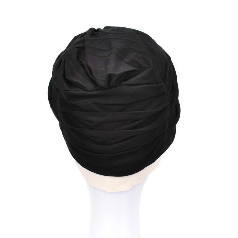 Turban z ozdobnym drapowaniem czarny z białym paskiem KLARA CB Premium*