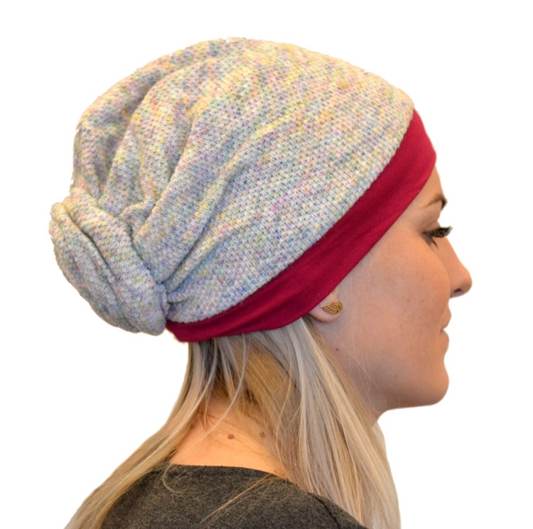 Turban z udrapowaną różą szaro czerwony POLA 108/93*