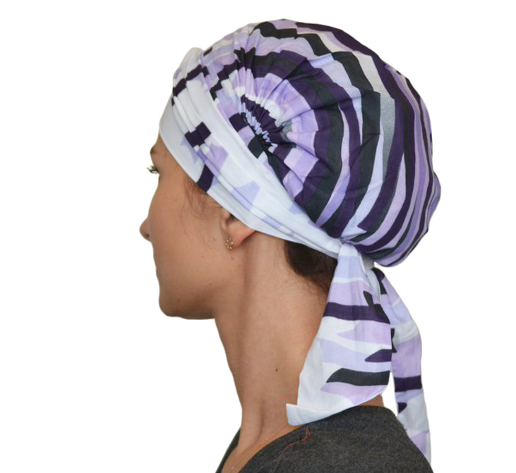 Lekki i komfortowy turban 100% wiskoza fiolet paski SARA 158*