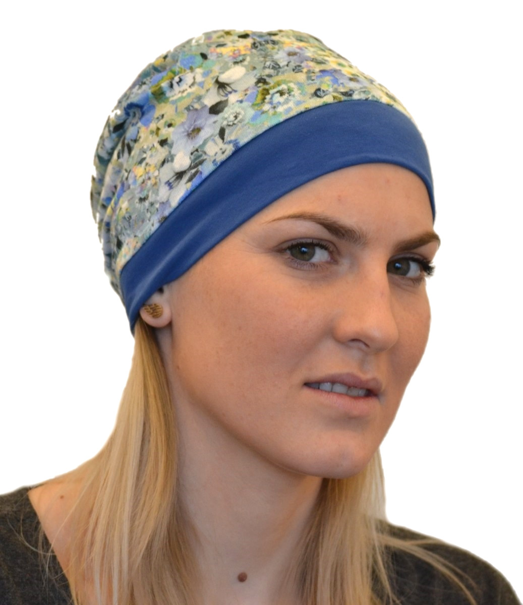 Turban z udrapowaną różą granatowy w kwiaty POLA 164/MOR118*
