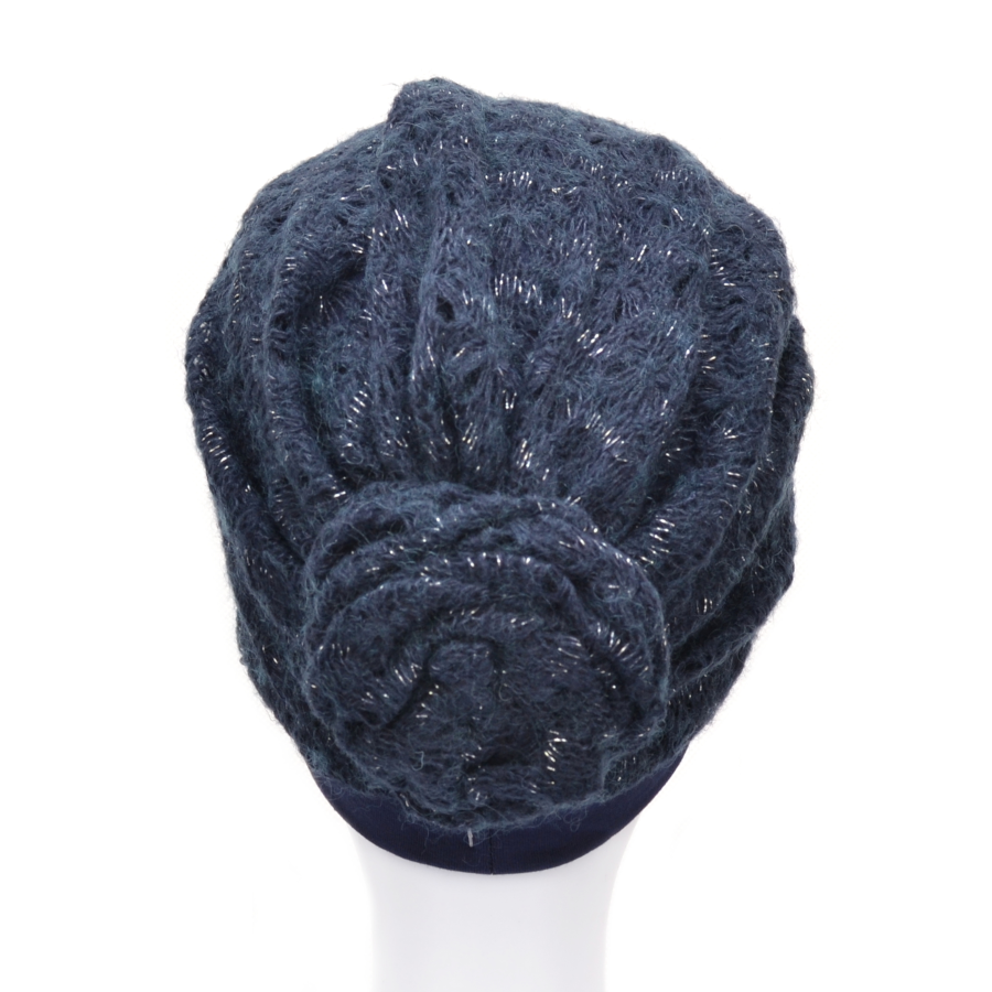 Turban z udrapowaną różą granatowy POLA 208/20*