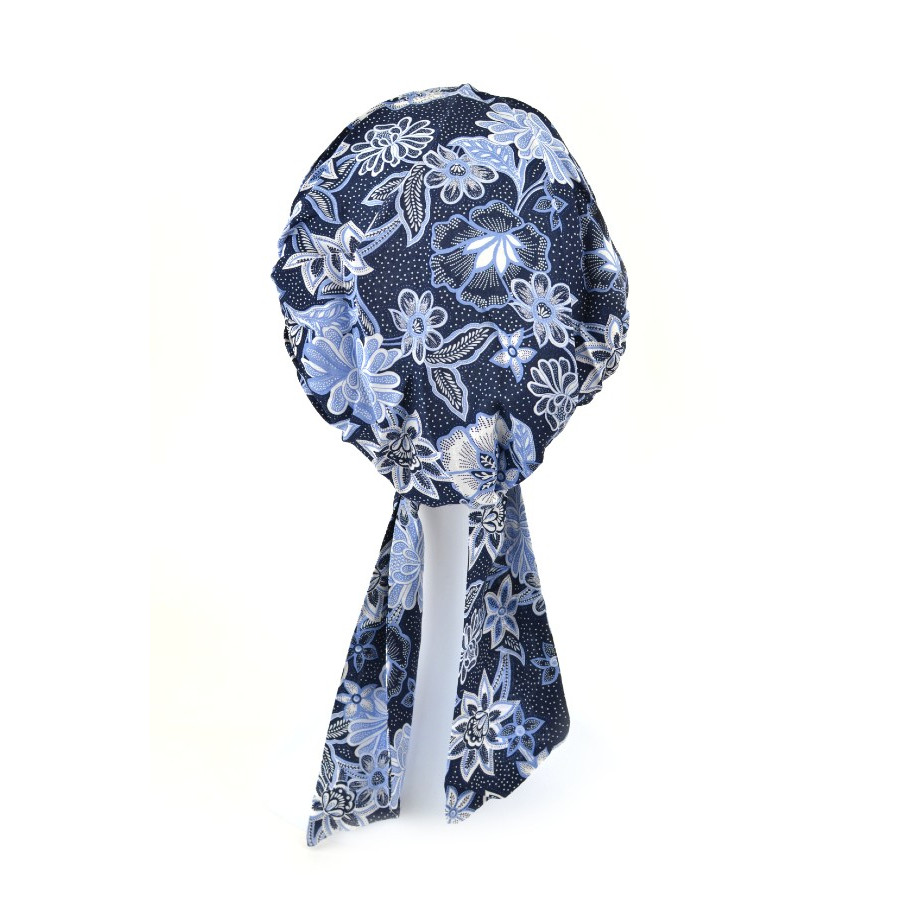 Lekki i komfortowy turban 100% granatowy kwiatowy wzór SARA 180A*
