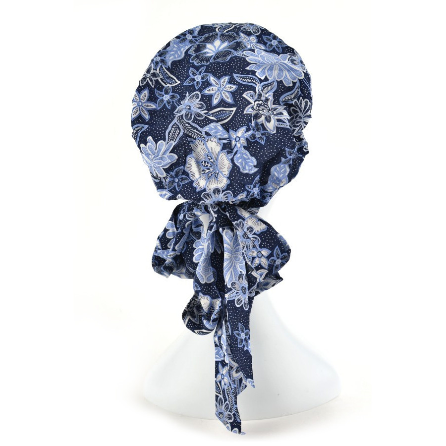 Turban z daszkiem granatowy w błękitne kwiaty SARA 180A*