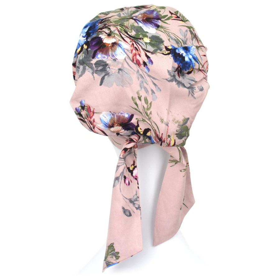 Dziewczęcy i delikatny turban różowy w kwiaty FELICJA NEW T-20