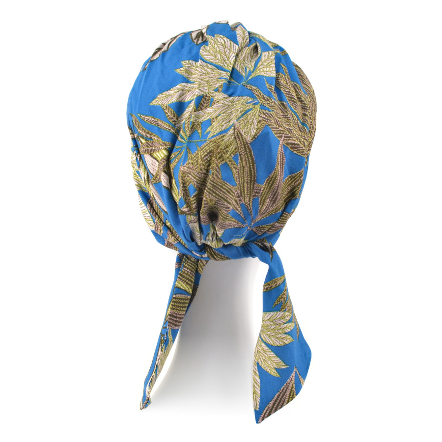 Lekki turban do użytku codziennego niebieski w liście CROCUS T-14*