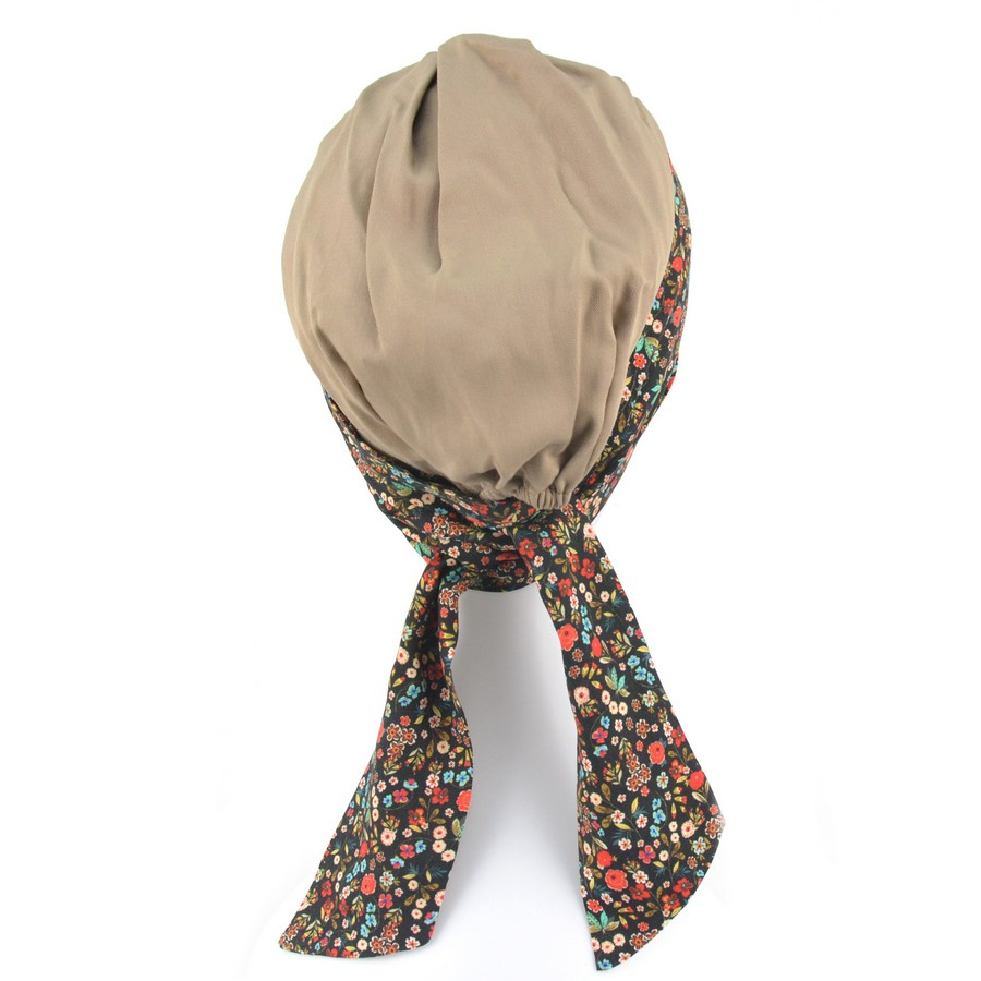 Turban z kwiatowym wzorem i długimi troczkami 100% wiskoza ASTER T-10/T-11