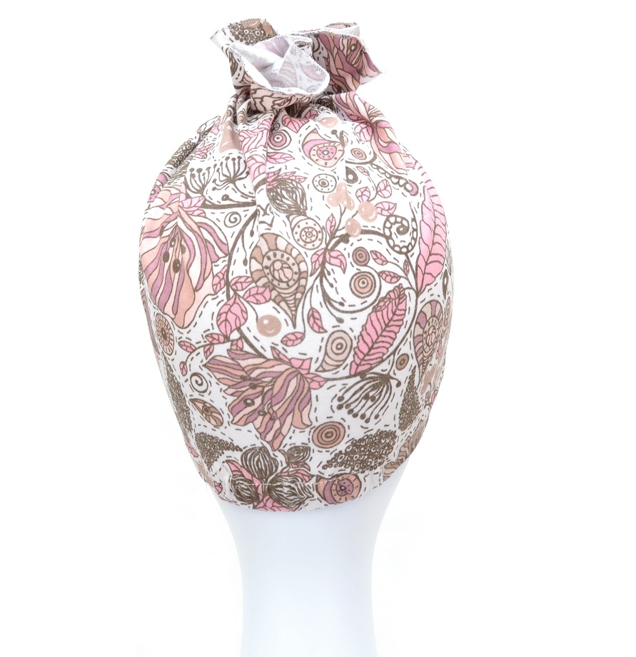 Biały turban dla niemowląt w brązowo różowe wzory 100% bawełna KALINKA baby T-31*