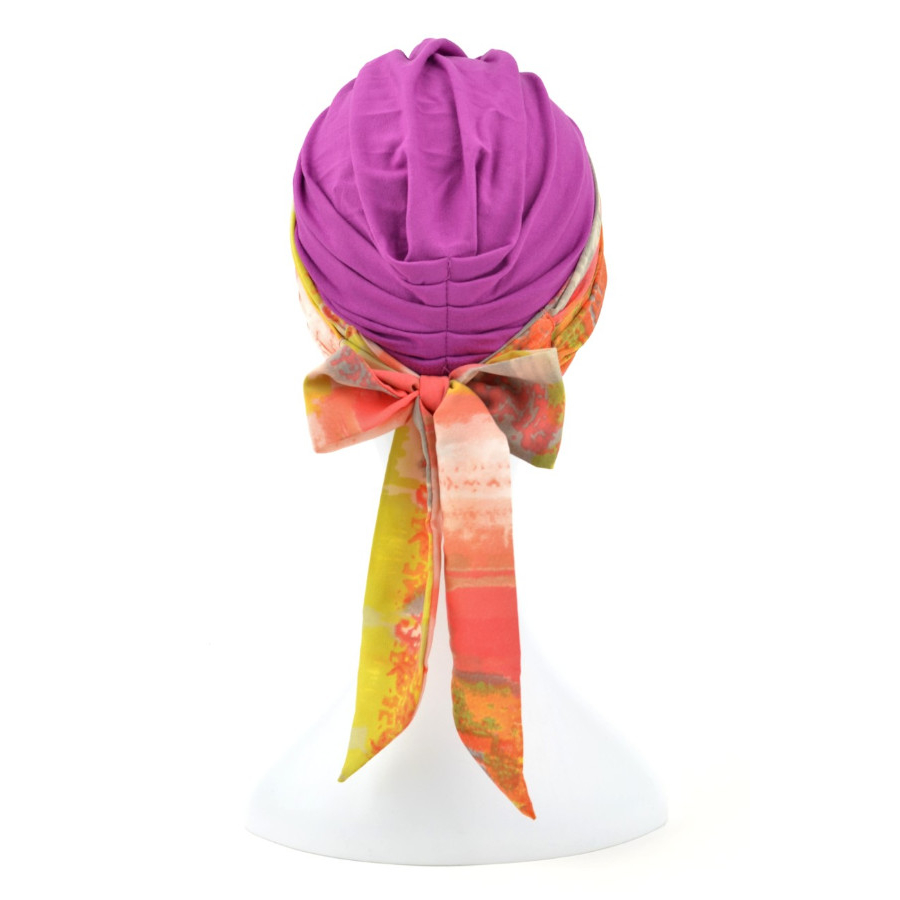Komplet fioletowy turban i dwie wzorzyste szarfy ZANZIBAR B10