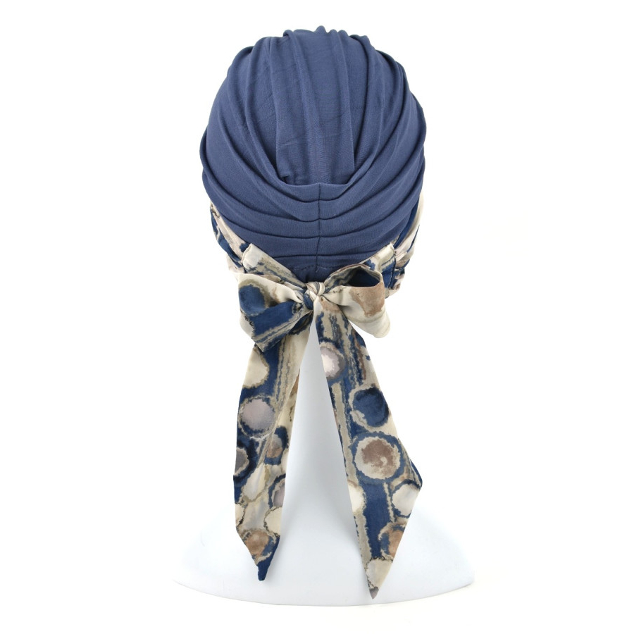 Komplet granatowy turban i dwie wzorzyste szarfy ZANZIBAR B31